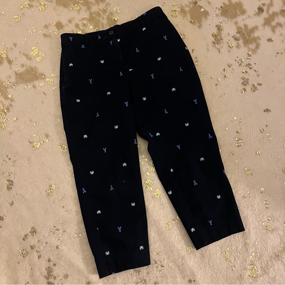 Talbots The Perfect Crop Curvy Lobster Crab Embroidered Pants Women’s Size 14